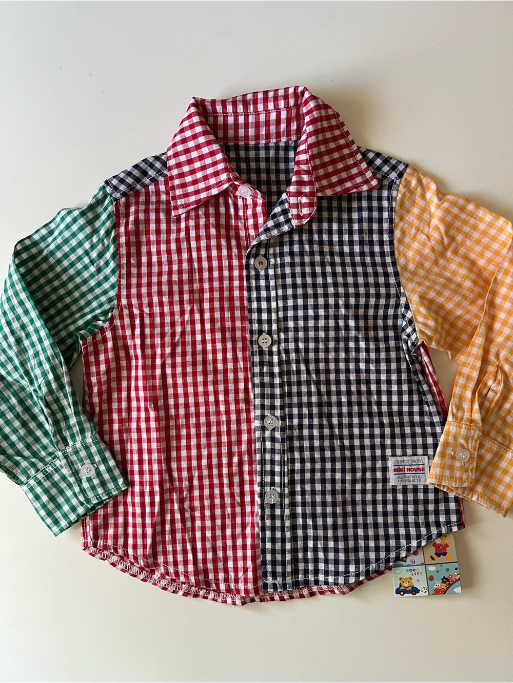 NWT Miki House Gingham Patchwork Shirt 3-4T